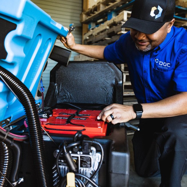 technician servicing floor care equipment